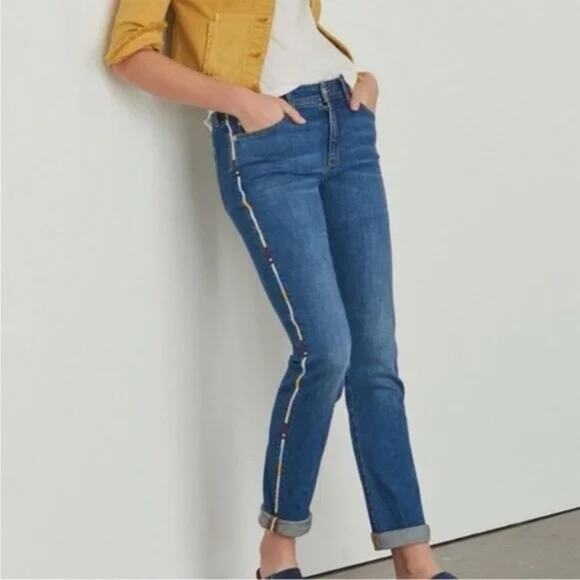 Anthropologie Pilcro Slim Boyfriend Jeans Womens 32 Embroidered Piping Artsy - Picture 1 of 9